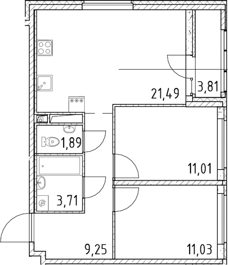2-комнатная квартира 58.38 м², 10/18 эт., ЖК «Город Первых»